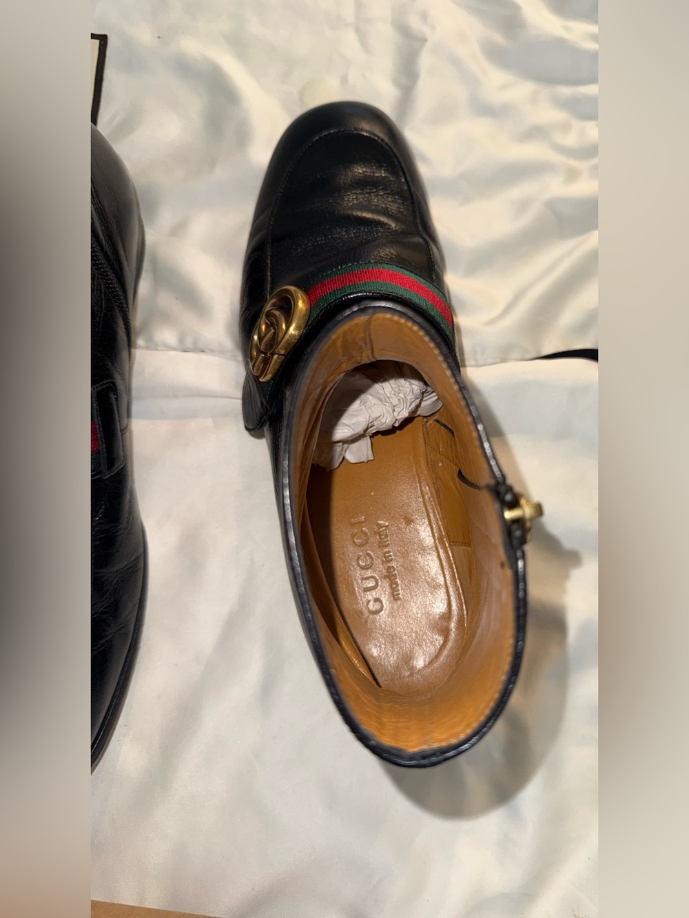 Gucci Black Leather Ankle Boots with Green and Red strap and Gold GG - Picture 10 of 10